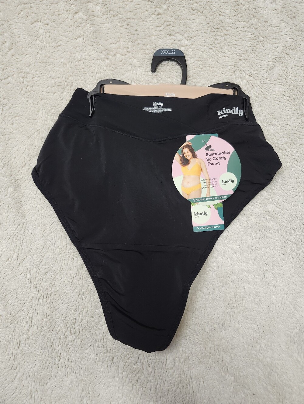 NWT Kindly Yours 2 Pack Cross-over Thong Panties Size XXXL Black & Beige